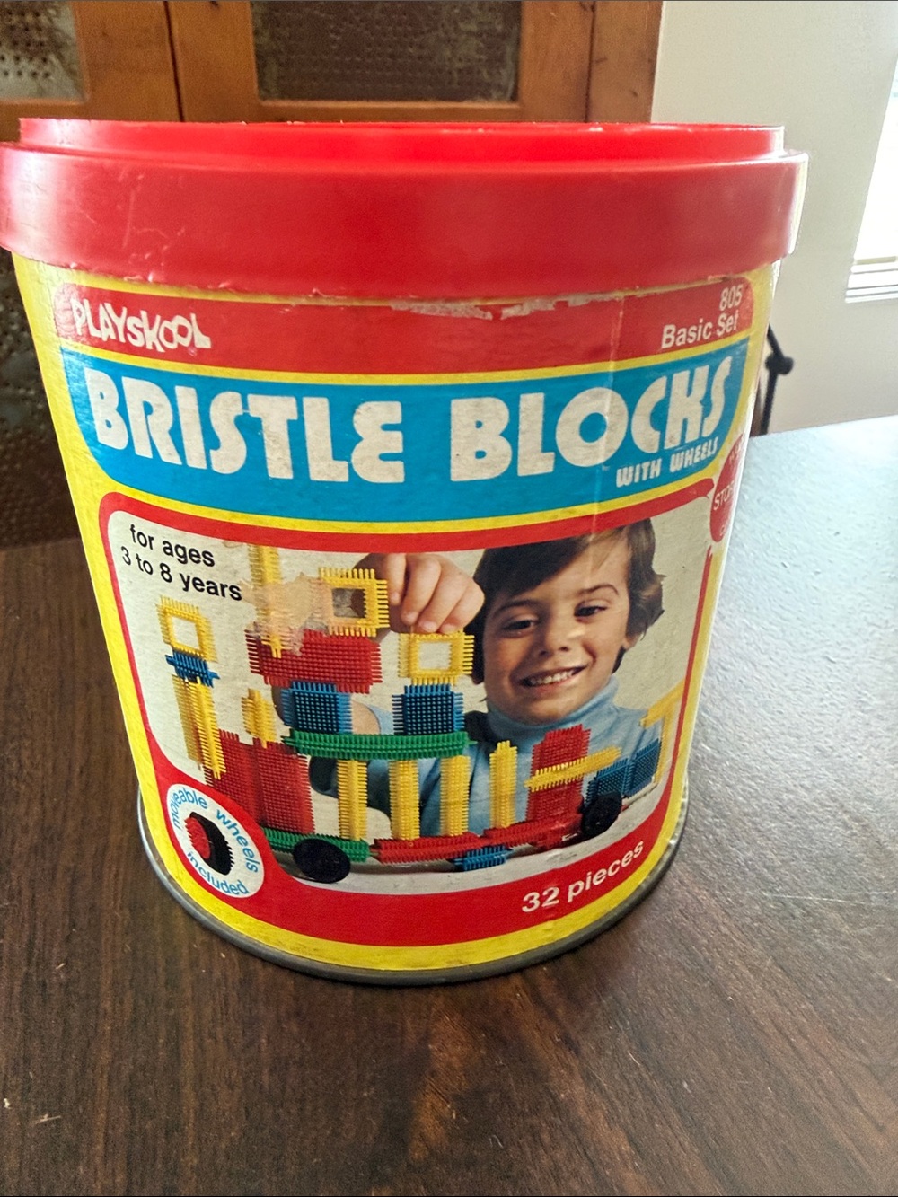 Vintage 1976 Playskool Bristle Blocks Basic Set #805 with Original Canister